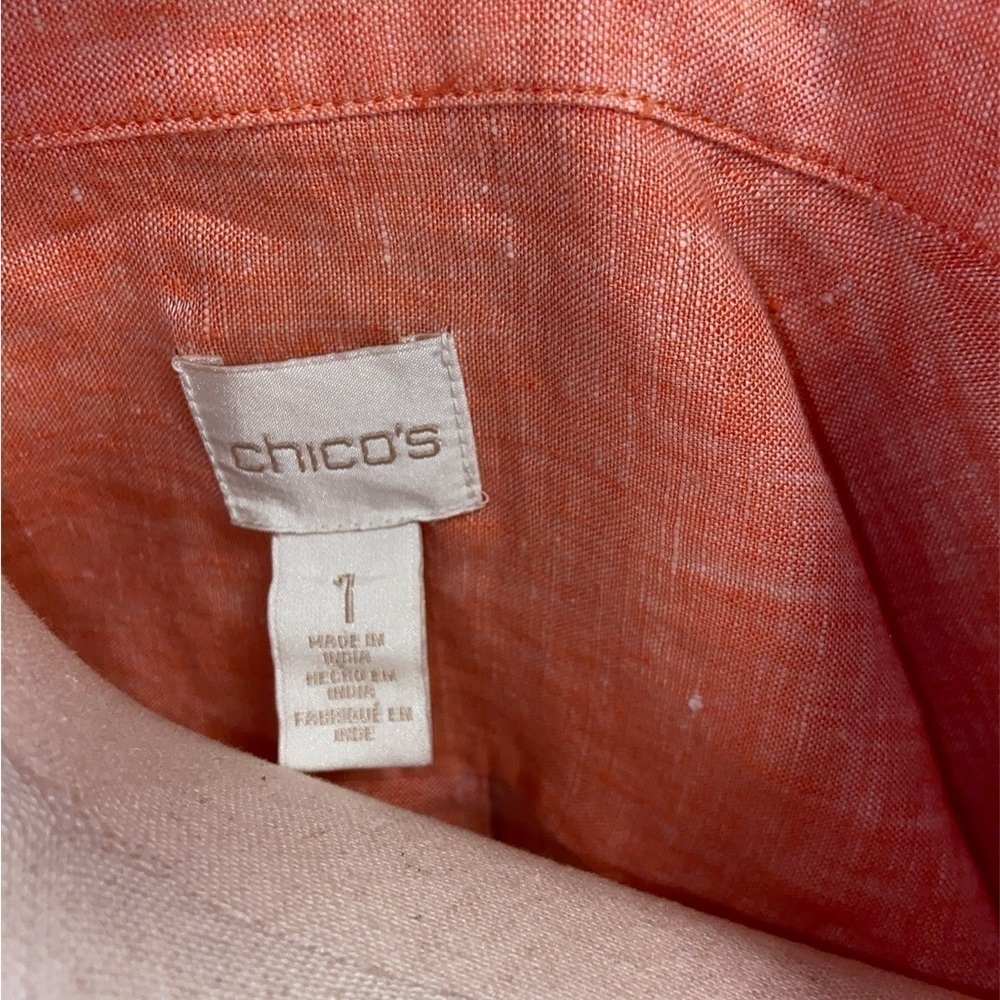 Chicos Linen 2/4 sleeve shirt in Coral | Sz 1/M - Picture 6 of 7